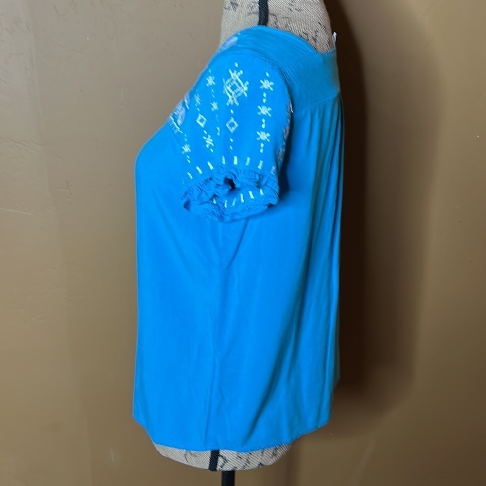 Tantrums Blue Embroidered Boho Peasant Top Size Small - Picture 4 of 7
